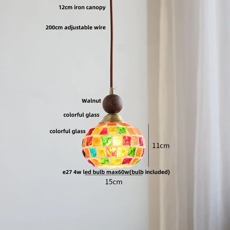 Helnys Adjustable LED Glass Pendant Lights - Modern Nordic Tiffany Copper Wood Hang Lamp