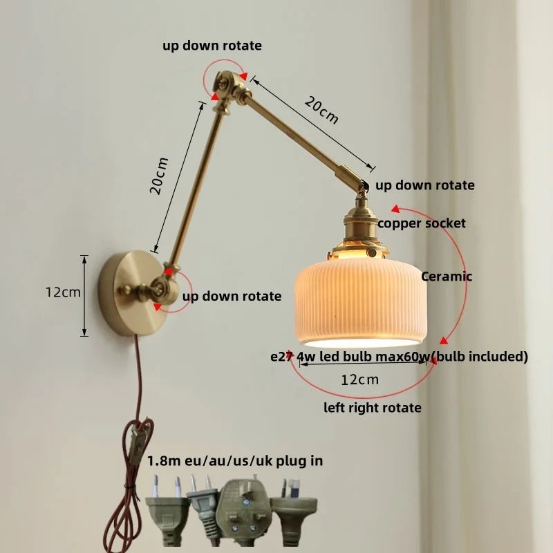 Helnys 2-Arms Adjustable LED Wall Lights, Modern Bedside Lamp for Restaurant, Bar, Porch