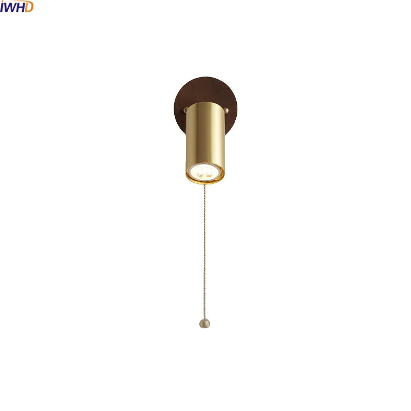 Helnys LED Wall Light Fixture Gold Copper Walnut Wood Japan Style InteriorBalcony Bedside lamp