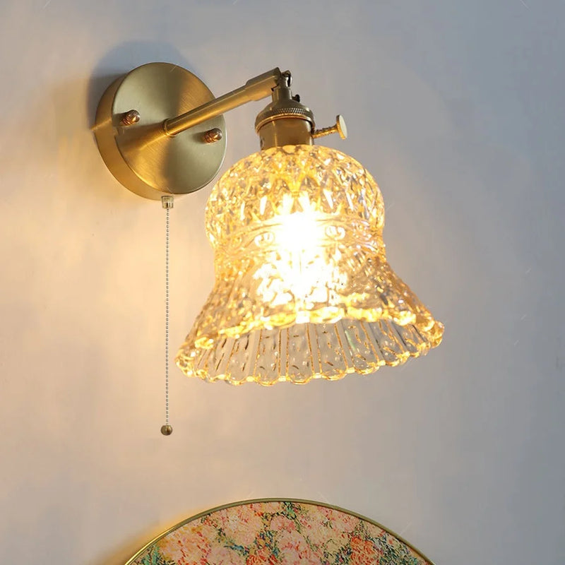 Helnys Amber Flower Glass Wall Light with Pull Chain Switch