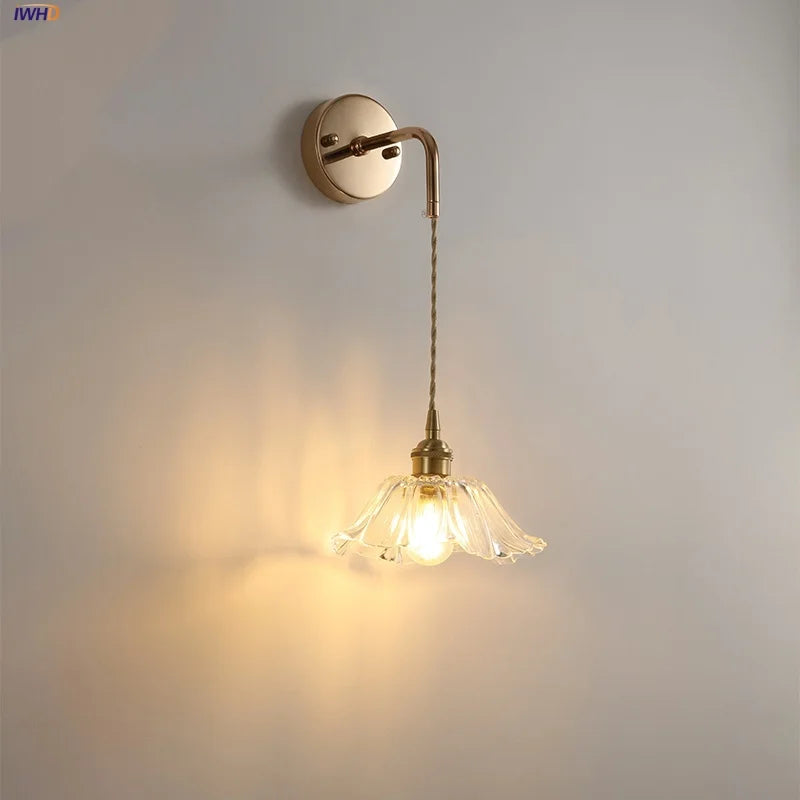 Helnys Adjustable LED Wall Light Clear Glass Copper Socket Bedside Lamp