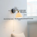 Helnys Ceramic LED Wall Lamp with Wood Canopy, Up Down Rotate, Pull Chain Switch