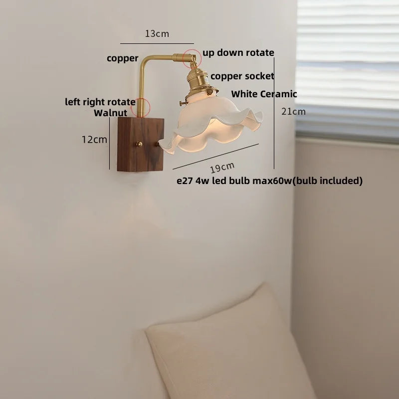 Helnys LED Wall Lights Wood Walnut Brass Rotatable Sconce Nordic Modern Stair Light