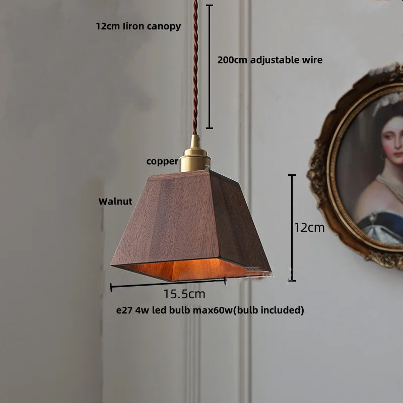 Helnys Modern Nordic Walnut Wood LED Pendant Light for Interior Home Decor