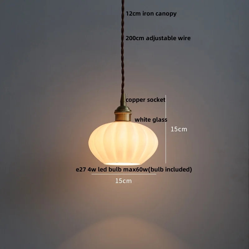Helnys White Glass Copper LED Pendant Light Fixture - Modern Nordic Design