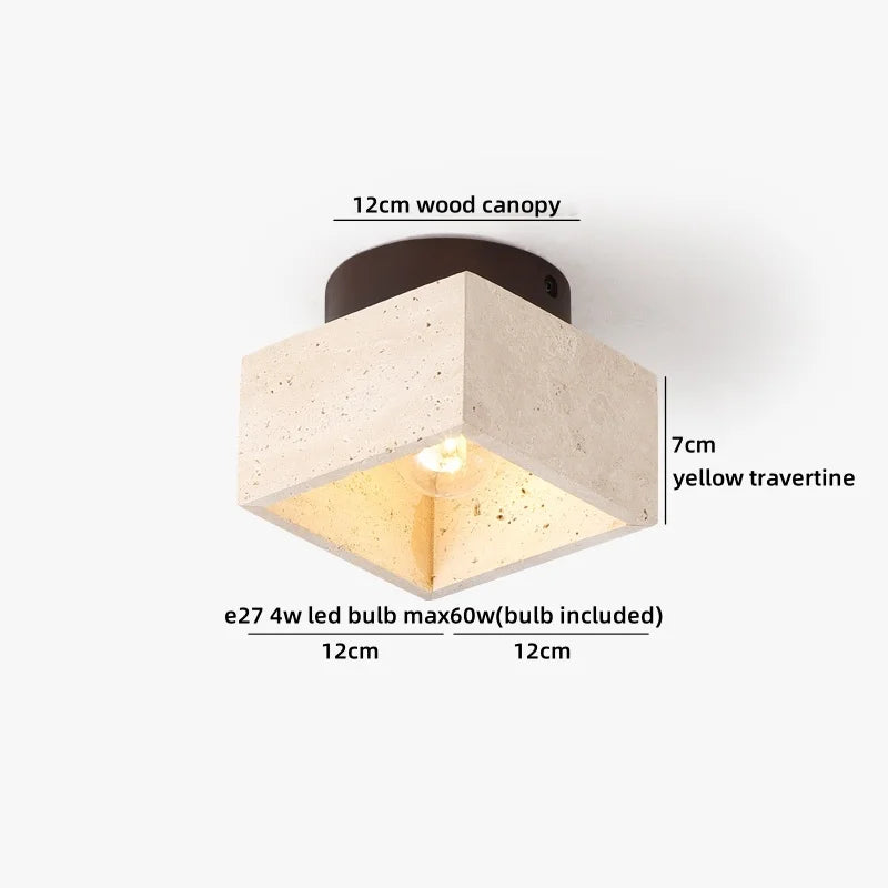 Helnys Japanese Yellow Travertine Wood Stone LED Ceiling Light