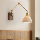 Helnys Copper Swing Arm LED Wall Light with Pull Chain Switch and Walnut Canopy