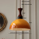 Helnys Amber LED Pendant Light Fixture, Wood Glass Loft Hang Lamp