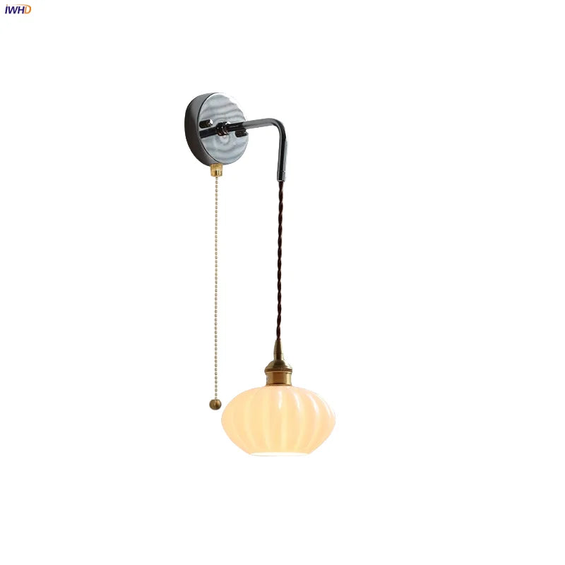 Helnys White Ceramic Canopy LED Wall Lamp with Pull Chain Switch