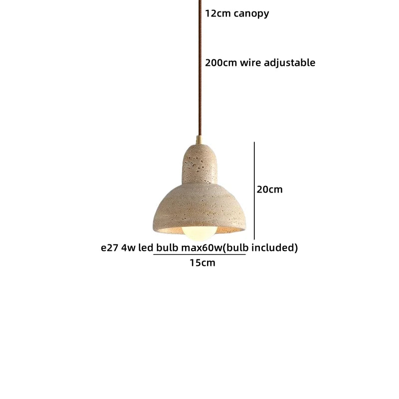 Helnys Yellow Travertine Round LED Pendant Lamp for Cafe Study Living Room