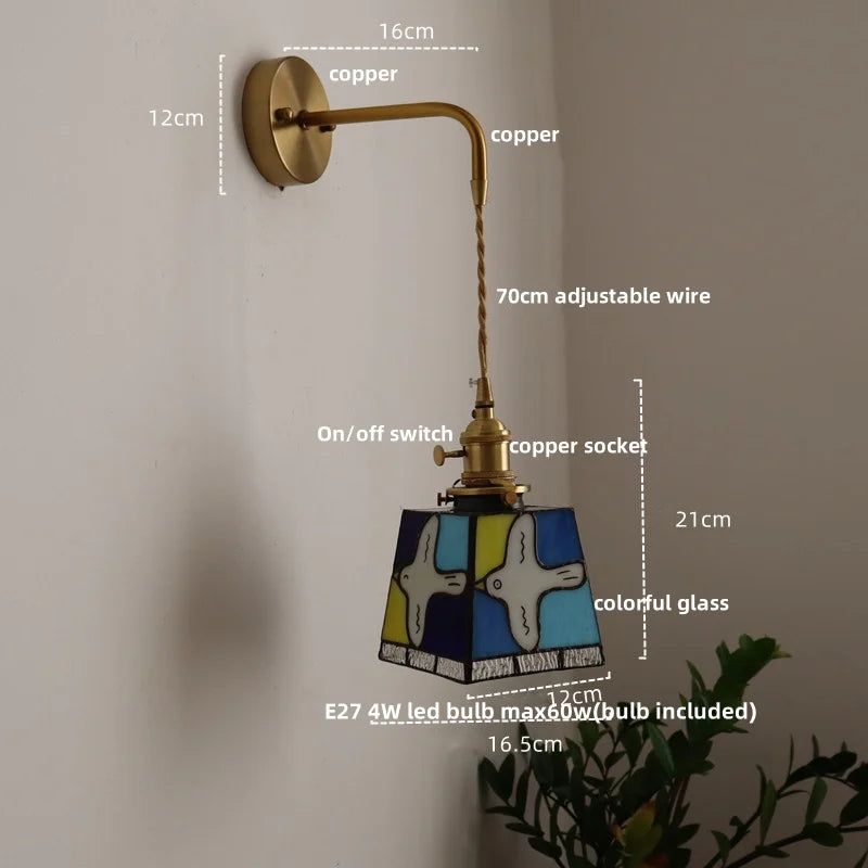 Helnys Tiffany Style LED Wall Sconce with Pull Chain Switch Glass Stair Light