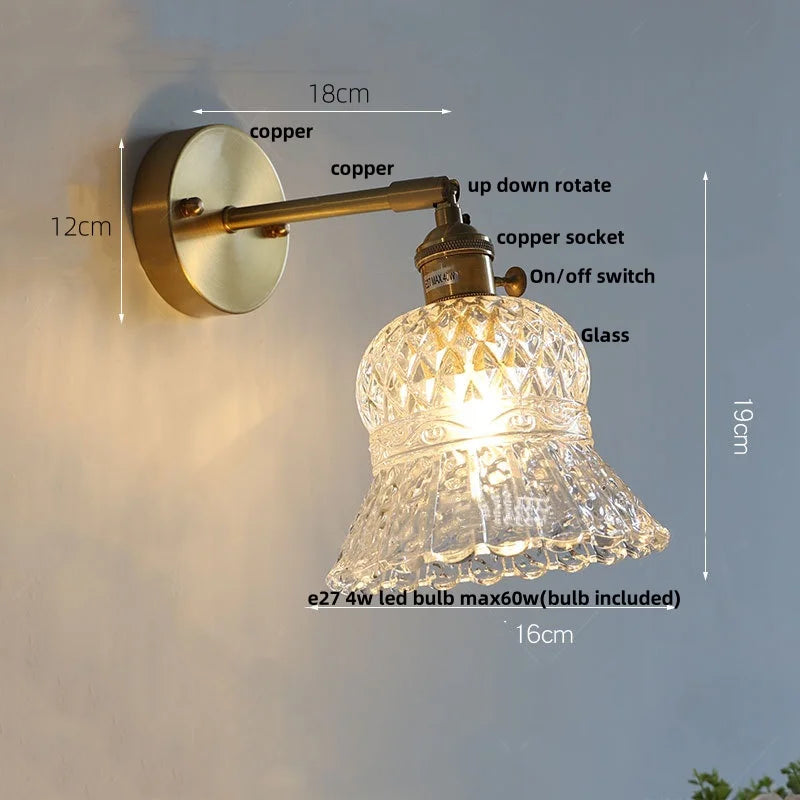 Helnys Amber Flower Glass Wall Light with Pull Chain Switch