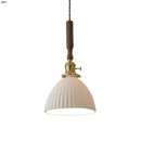 Helnys White Ceramic LED Pendant Light with Walnut Wood Detail - Nordic Modern Design