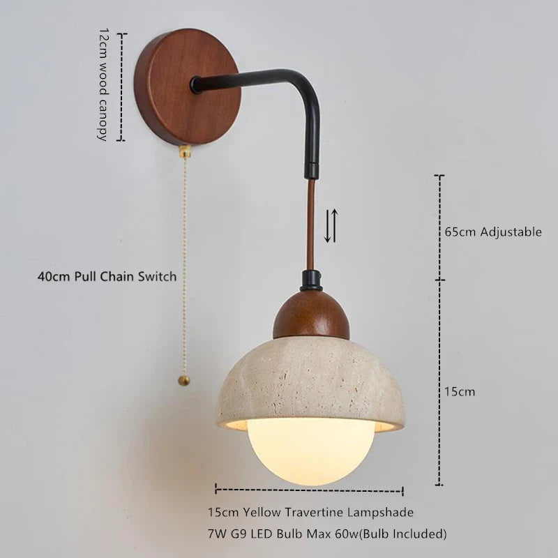 Helnys LED Wall Lamp in Walnut Yellow Travertine for Stair Living Room Lighting