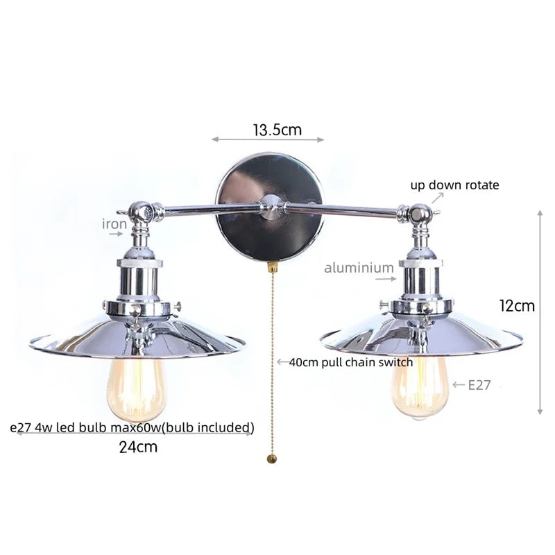 Helnys Vintage LED Wall Lamp Iron Industrial Style Loft Wandlamp
