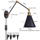 Helnys Iron Gold LED Wall Lamp with Long Arm Pull Chain Switch