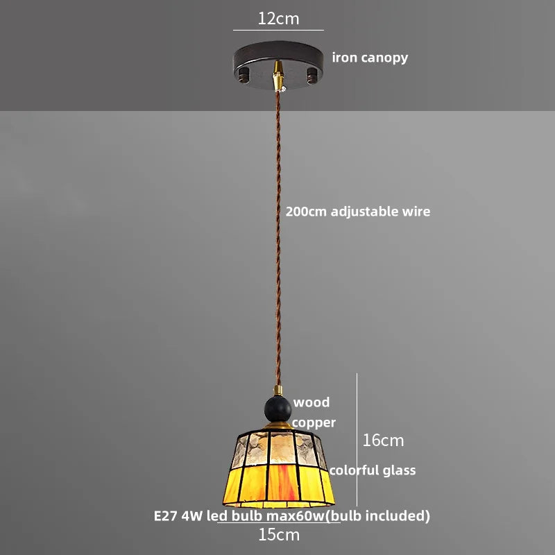 Helnys Adjustable LED Glass Pendant Lights - Modern Nordic Tiffany Copper Wood Hang Lamp