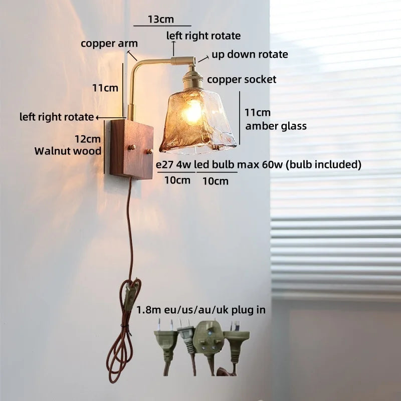 Helnys Wabi Sabi LED Wall Lamps Amber Glass Brass Mirror Light