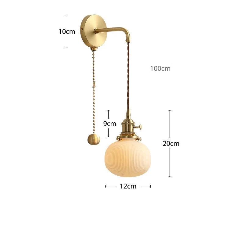 Helnys Nordic LED Wall Light Copper Ceramic Adjustable Bedroom Living Room Lamp