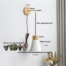 Helnys Modern Ceramic Wood Wall Sconce with LED Light and Pull Chain Switch