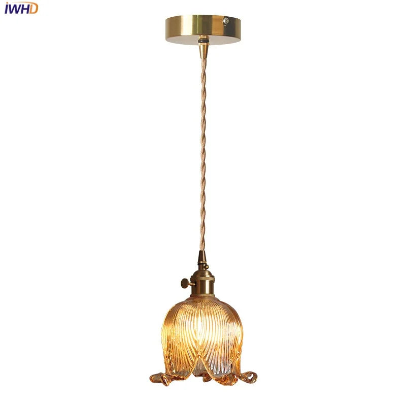 Helnys Amber Glass LED Pendant Light Fixture Modern Simple Adjustable Hanging Light