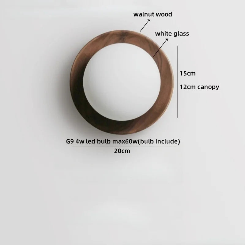 Helnys Round Wood Glass Ball LED Wall Sconces Bedroom Living Room Bathroom Lighting Fixtures