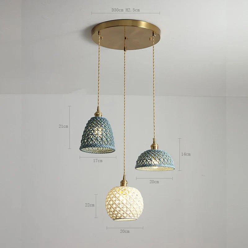 Helnys Bule Ceramic LED Pendant Lamp Modern Nordic Hanging Light for Bedroom Restaurant