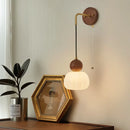 Helnys Wood Adjustable LED Wall Lamp Sconce Pull Chain Switch, Art Ambient Light