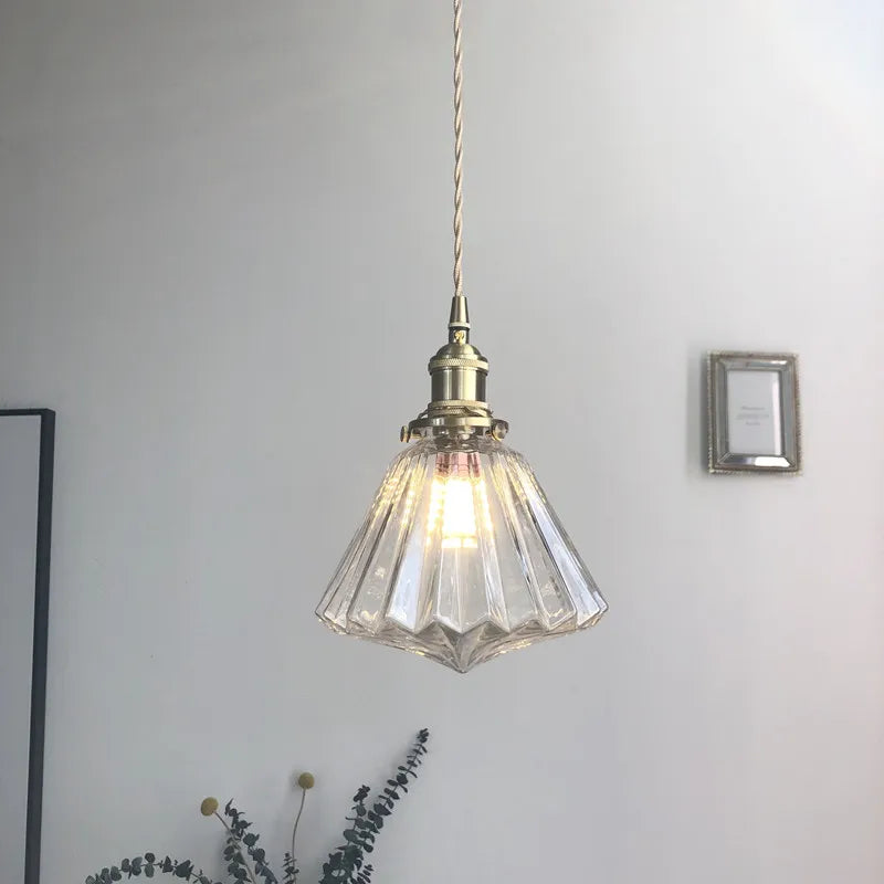 Helnys Diamond Amber Glass LED Pendant Lights for Home Indoor Lighting