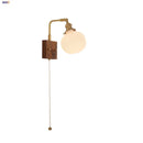 Helnys Globe Ceramic LED Wall Light Walnut Wood Sconce with Pull Chain Switch
