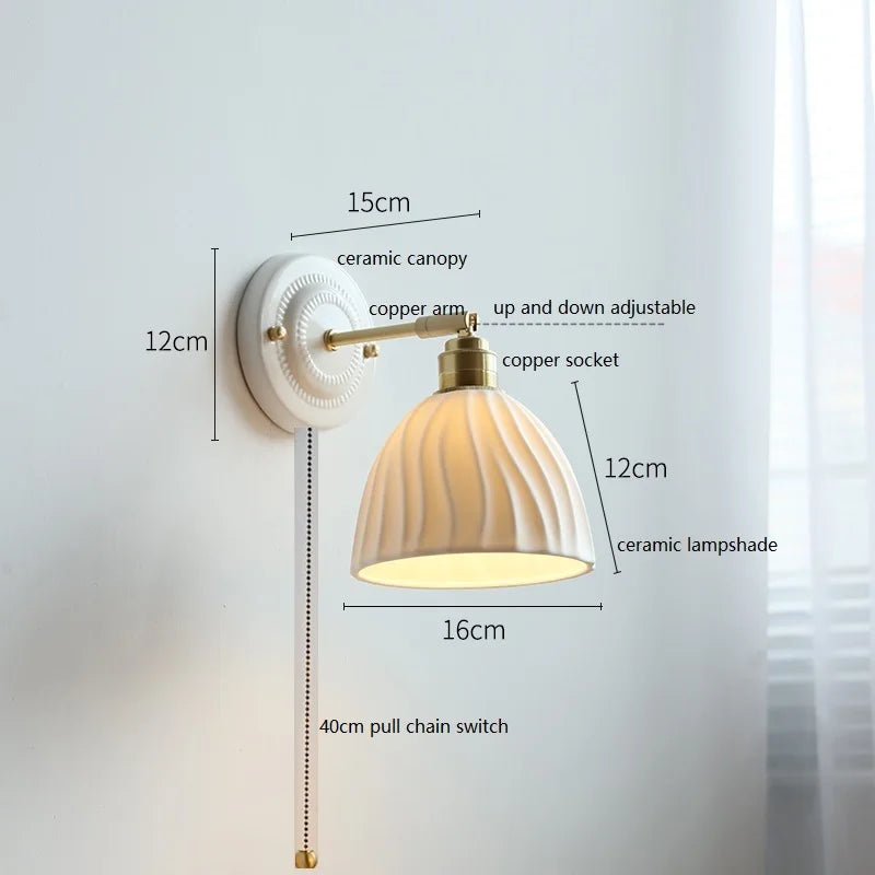 Helnys Ceramic LED Wall Light with Copper Arm for Modern Home Décor
