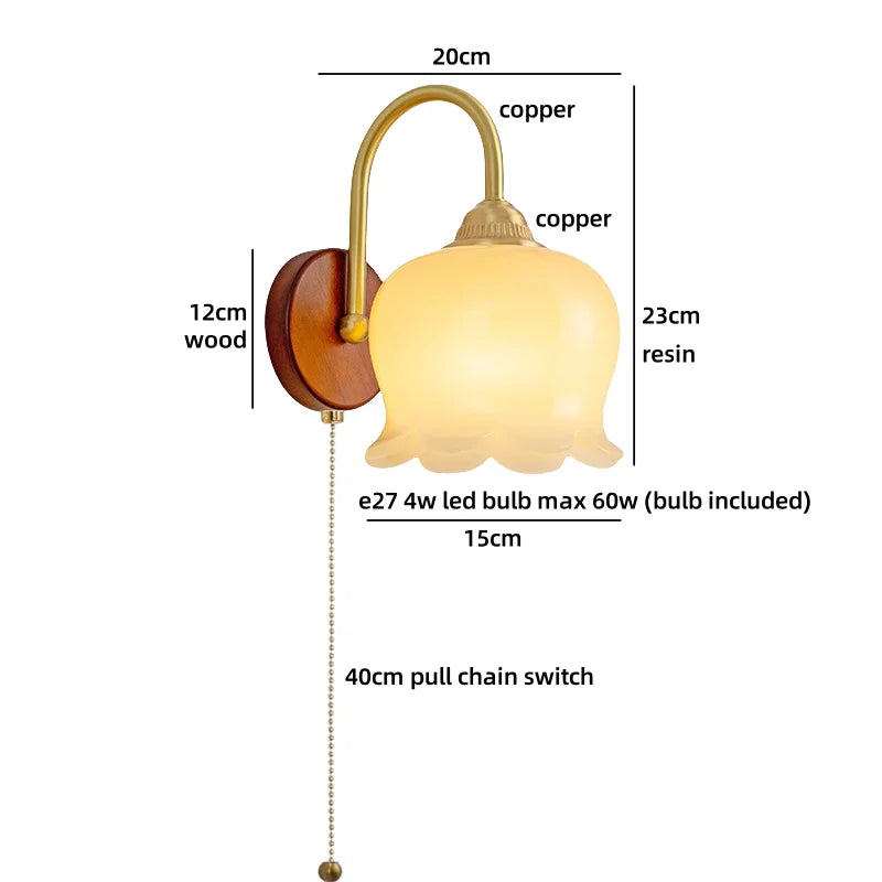 Nordic LED Wall Lamps Antique Brass Resin Flower Design Helnys Wall Light