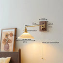 Helnys Walnut Ceramic LED Wall Lamp with Copper Arm, Rotating, Pull Chain Switch