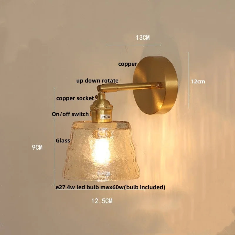 Helnys Rotatable Flower Glass Wall Lamp Copper Stair Light Fixtures