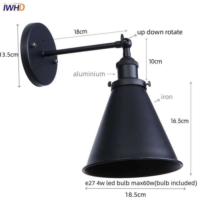 Helnys Industrial Iron LED Wall Lamp Plug In Stair Light Fixture Bedroom Aisle Vintage