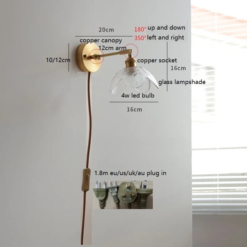 Helnys Nordic Ceramic Copper LED Wall Lamp with Pull Chain Switch, Adjustable for Bathroom Mirror
