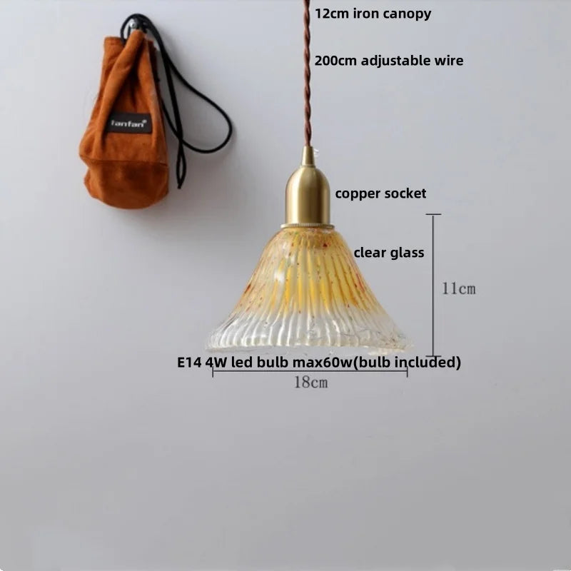 Helnys Copper Socket LED Pendant Lamp Glass Adjustable Hanging Light