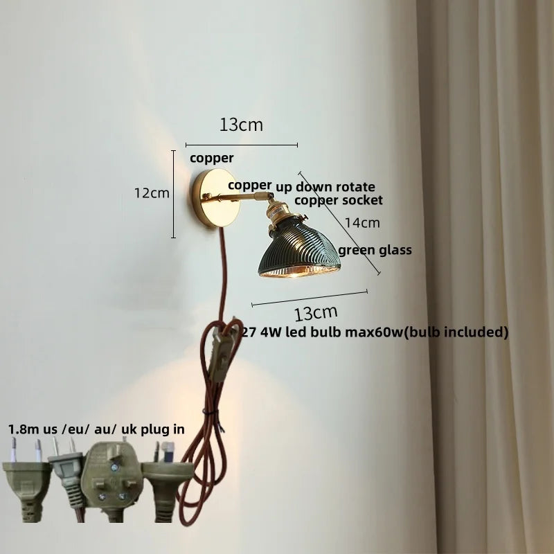 Helnys Modern Copper Stair Light Sconce Glass Wall Lamp Switch Nordic White