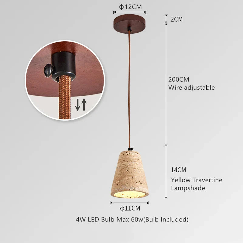 Helnys Yellow Travertine LED Pendant Lamp, Nordic Wood Hanging Light for Home Decor