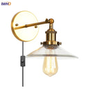 Helnys Vintage Industrial LED Wall Lamp Clear Glass Gold Bedside Light