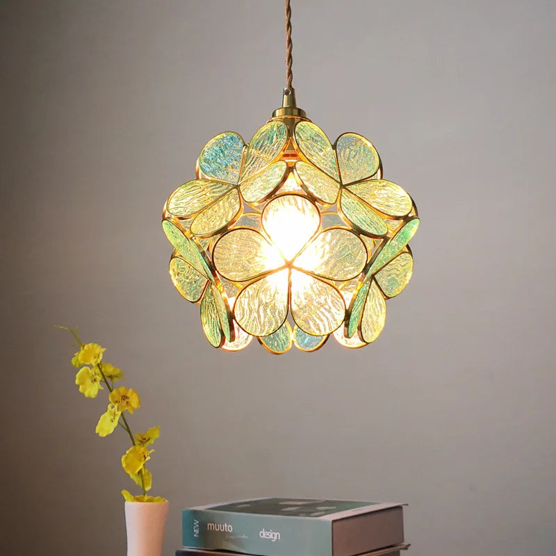 Helnys Glass Flower LED Pendant Light Modern Luxury Fixture for Living Room