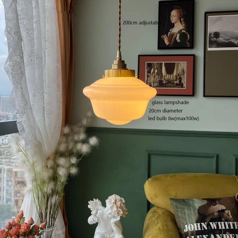 Helnys White Glass LED Pendant Lamp for Bathroom Bedroom Living Room