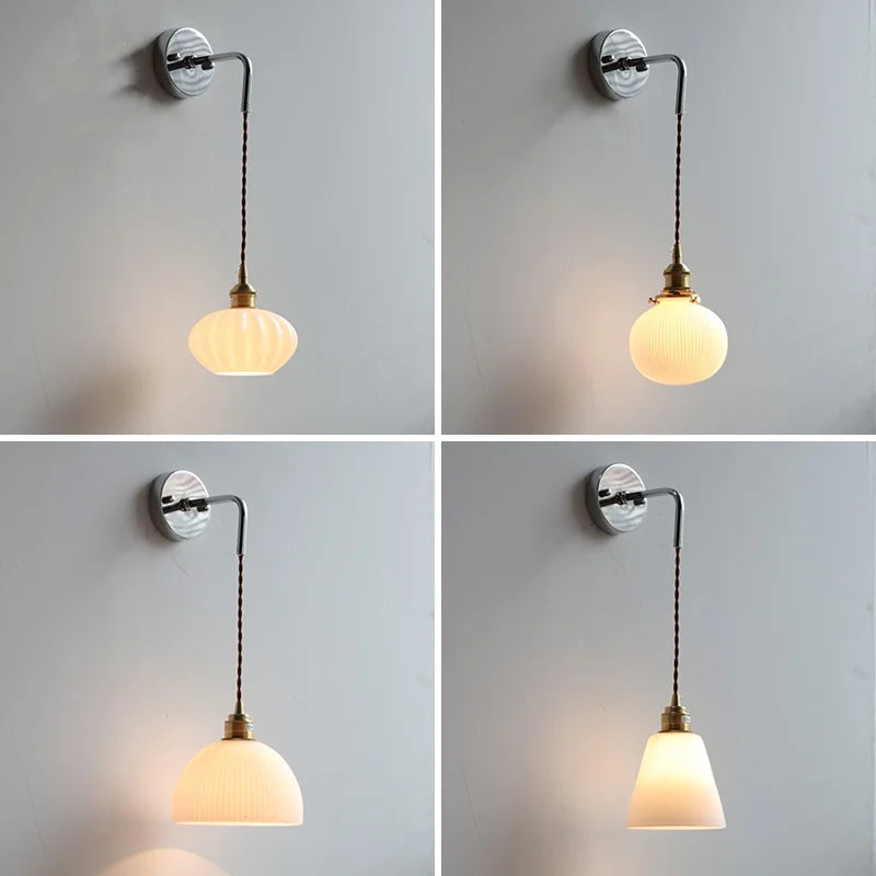 Helnys Glass LED Wall Light Fixture Modern Nordic Design Adjustable Bedside Lamp