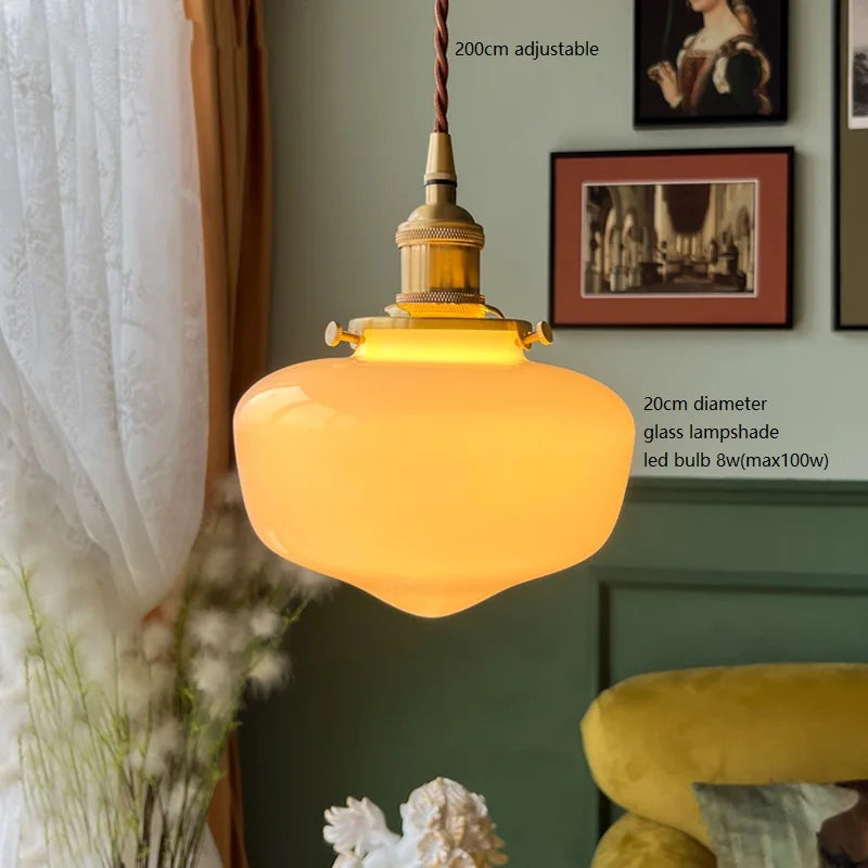 Helnys White Glass LED Pendant Lamp for Bathroom Bedroom Living Room