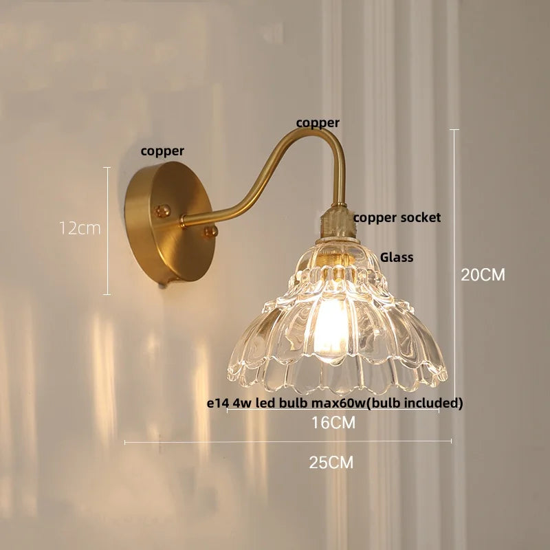 Helnys Loft LED Wall Sconce Pull Chain Switch Pink Glass Stair Light
