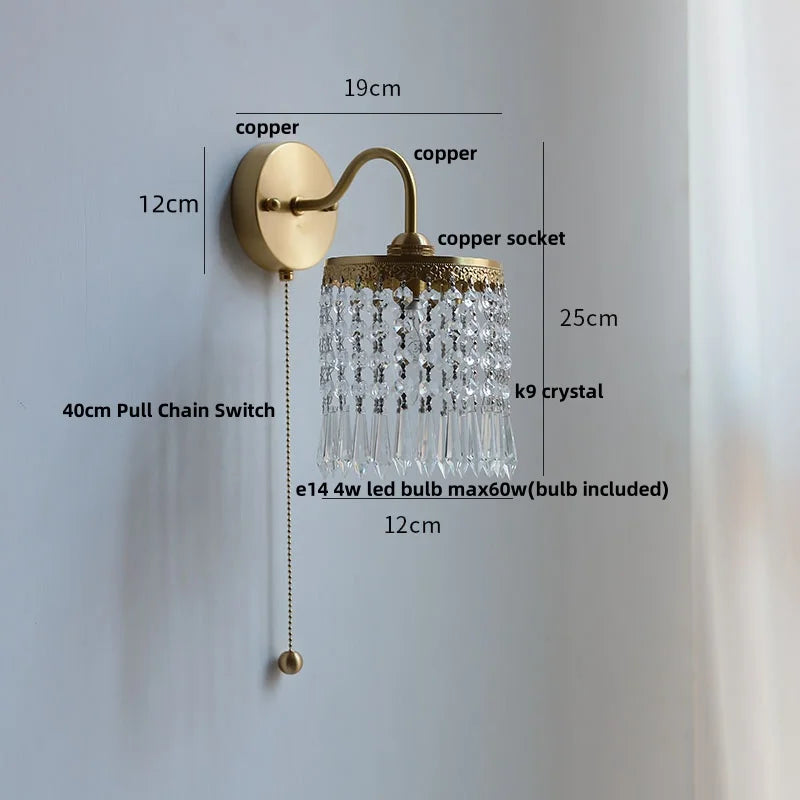 Helnys Crystal LED Wall Sconce Brass Mirror Light