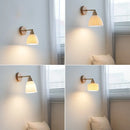 Helnys White Ceramic LED Wall Sconce Lamp Wooden Socket Stair Light Fixtures