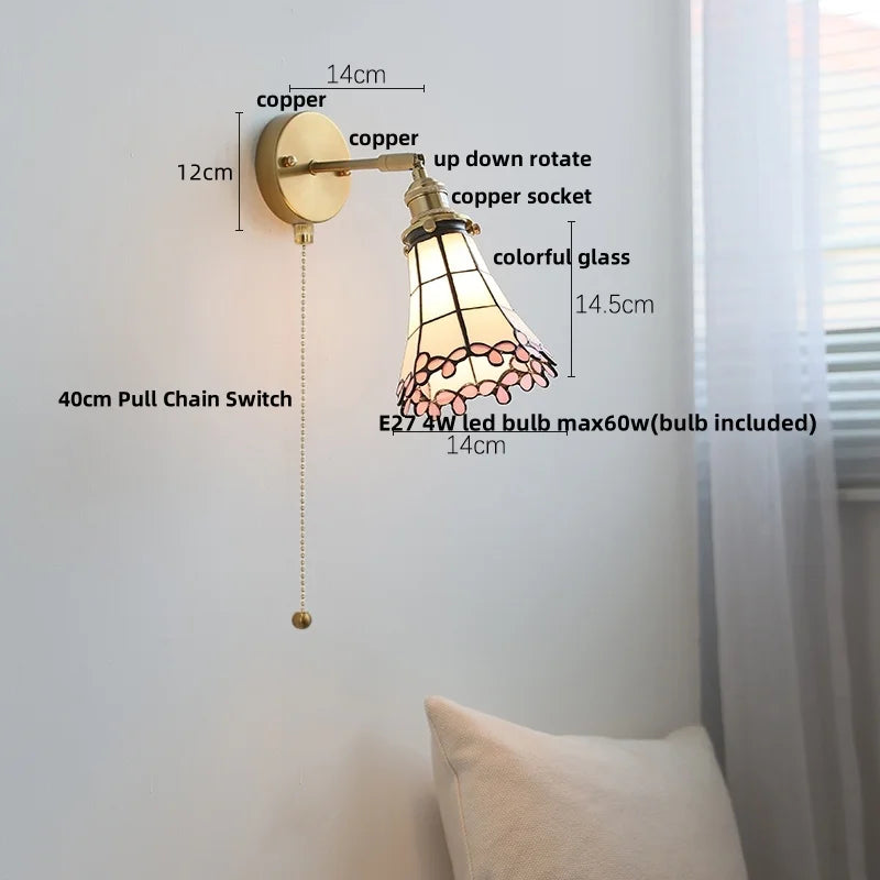 Helnys Colorful Glass LED Wall Light Sconce Tiffany Style Bedside Lamp