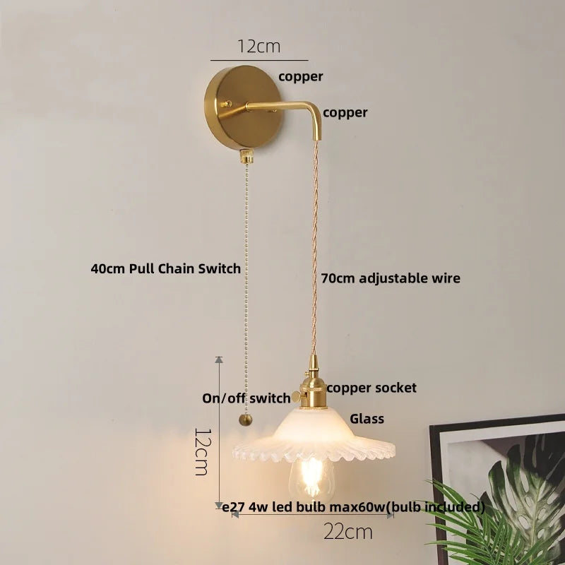 Helnys Clear Glass Adjustable LED Wall Light Fixture Copper Wall Lamps