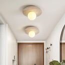 Helnys Nordic LED Ceiling Lamp White Glass Ball Yellow Travertine Ceiling Light